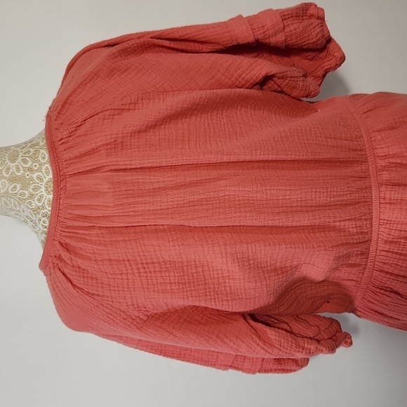 Knox Rose Romper Size M Coral Gauze V Neck Tassel Tie Side Pockets Cut Out Boho - Picture 9 of 15